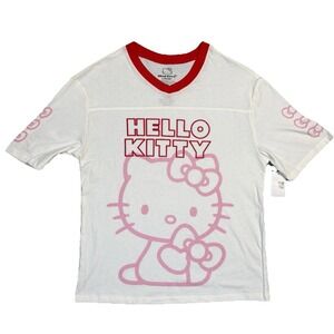 NWT Hello Kitty Sanrio Graphic T Shirt Women XS White Pink Red Bow Cartoon Tee